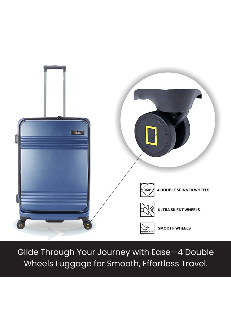 NATIONAL GEOGRAPHIC - National Geographic Lodge Check-In Medium Travel Suitcase, 100% PC Durable Lightweight Hard Shell Expandable Luggage, 4 Double Wheel, TSA Lock Trolley Bag Navy (60 cm/24 Inch). - Image 1
