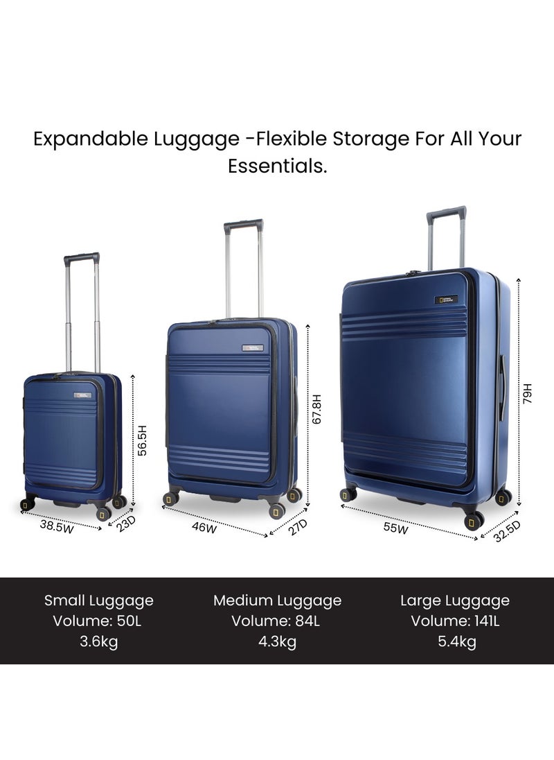 NATIONAL GEOGRAPHIC - National Geographic Lodge Check-In Medium Travel Suitcase, 100% PC Durable Lightweight Hard Shell Expandable Luggage, 4 Double Wheel, TSA Lock Trolley Bag Navy (60 cm/24 Inch). - Image 1