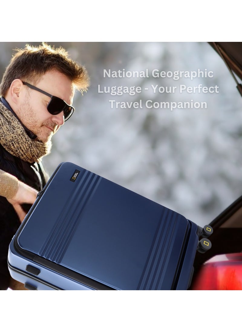 NATIONAL GEOGRAPHIC - National Geographic Lodge Check-In Medium Travel Suitcase, 100% PC Durable Lightweight Hard Shell Expandable Luggage, 4 Double Wheel, TSA Lock Trolley Bag Navy (60 cm/24 Inch). - Image 1