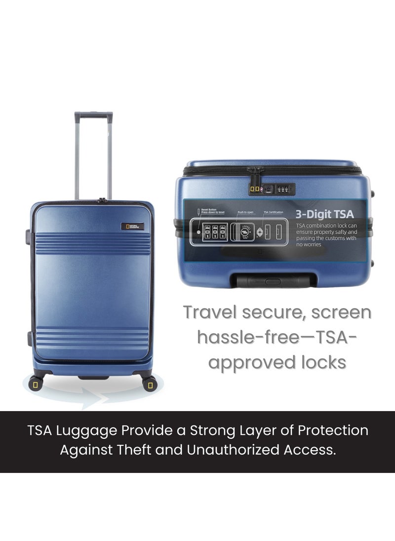NATIONAL GEOGRAPHIC - National Geographic Lodge Check-In Medium Travel Suitcase, 100% PC Durable Lightweight Hard Shell Expandable Luggage, 4 Double Wheel, TSA Lock Trolley Bag Navy (60 cm/24 Inch). - Image 1
