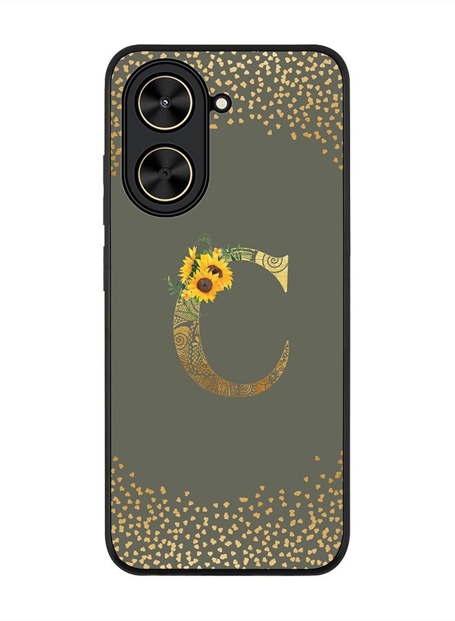 Stylizedd For Xiaomi Poco C71 / Redmi A5 4G Case,Slim fit Camera Protection, Shockproof Thin Phone cover  - Custom Floral Monogram - C  (Olive Green )