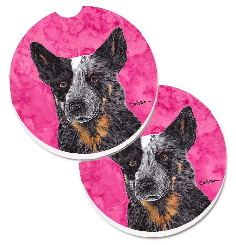 Caroline's Treasures SC9141PKCARC Pink Australian Cattle Dog Set of 2 Cup Holder Car Coasters Absorbent Sandstone Coasters for Car Cup Holders Gifts for Men or Women  Large  Multicolor