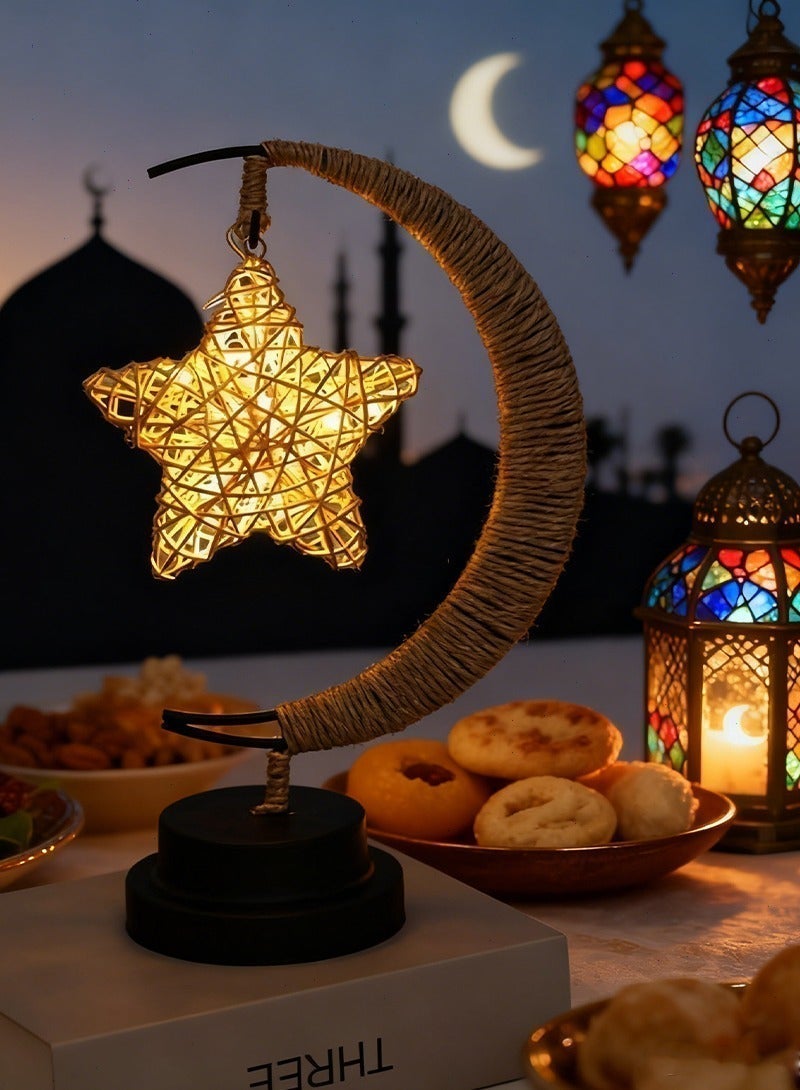 يواوليتي مصابيح طاولة رمضان، مصابيح زينة رمضان، مصابيح قمر ونجوم رمضان لتزيين غرفة النوم المنزلية وسطح المكتب - Image 4