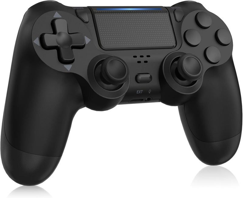 TIANHOO وحدة تحكم TIANHOO PS4 لاسلكية، مع ردود فعل اهتزازية، استشعار الحركة، لوحة اللمس، شريط ضوئي، زر مشاركة، مكبر صوت، مقبس سماعة رأس 3.5 ��لم (أسود) - Image 1