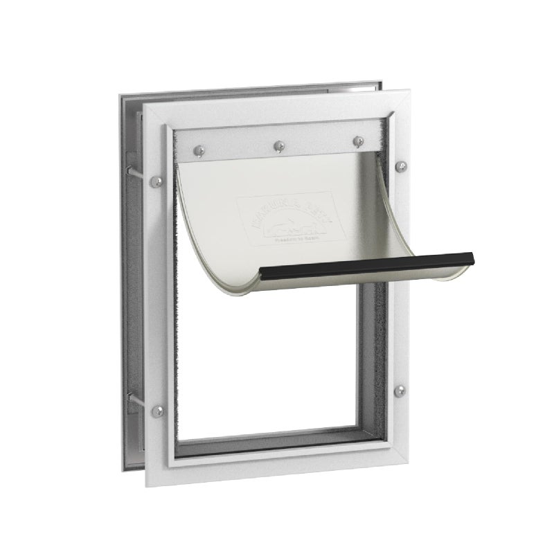 Hakuna Pets Deluxe Aluminum Pet Cat and Dog Door with 2Way Locking Panel for Screens Doors and Walls up to 28 Thick Medium White