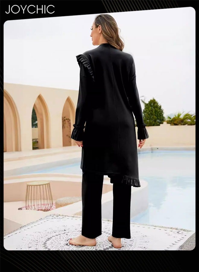 Joychic بدلة سباحة نسائية مكونة من 3 قطع بأسلوب عربي، مناسبة للشاطئ، ضيقة، للتزلج والغوص، مع أكمام طويلة، تغطية كاملة، واقية من الشمس، مقسمة، ملابس سباحة محافظة - Image 5