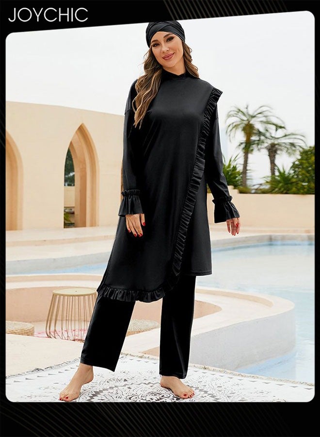 Joychic بدلة سباحة نسائية مكونة من 3 قطع بأسلوب عربي، مناسبة للشاطئ، ضيقة، للتزلج والغوص، مع أكمام طويلة، تغطية كاملة، واقية من الشمس، مقسمة، ملابس سباحة محافظة - Image 2