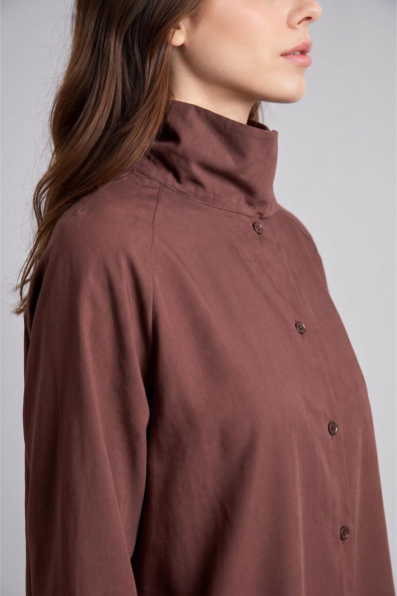 DeFacto Brown Woman Regular Fit Poplin Long Sleeve Tunic Casual - Image 5