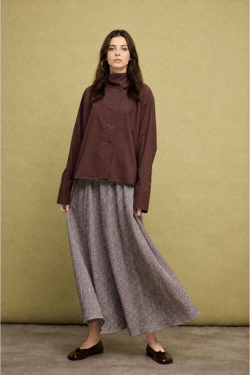 DeFacto Brown Woman Regular Fit Poplin Long Sleeve Tunic Casual - Image 2