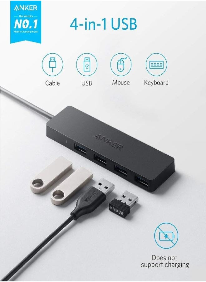 Generic موزع بيانات USB 3.0 من Anker بأربعة منافذ، موزع بيانات USB فائق النحافة مع كابل ممتد بطول 2 قدم [لا يدعم الشحن]، لأجهزة MacBook وMac Pro وMac mini وiMac وSurface Pro وXPS والكمبيوتر الشخصي ومحرك الأقراص المحمول ومحرك الأقراص الصلبة المحمول  - Image 2