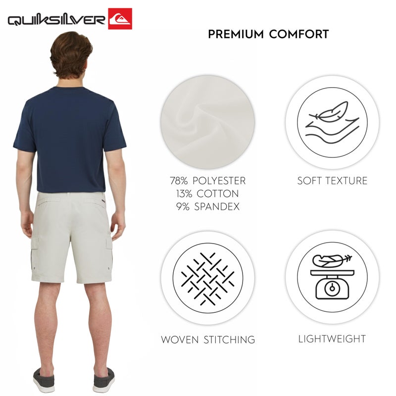 Quiksilver Men's Regular Fit Fixed Waist Water Friendly Active Hybrid Cargo Shorts, Silver Birch, 32 - Image 4