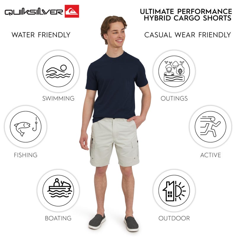 Quiksilver Men's Regular Fit Fixed Waist Water Friendly Active Hybrid Cargo Shorts, Silver Birch, 32 - Image 3