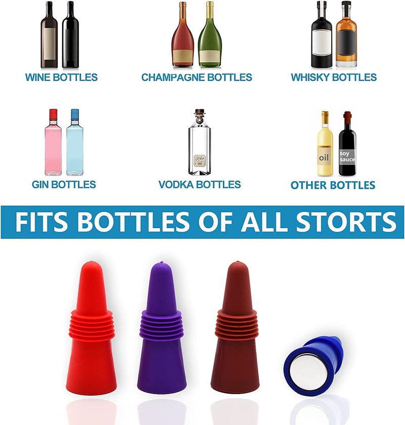 Baskety Silicone Cap Stopper for Wine Bottles Silicone Stopper and Beverage Random Colors Set of 4 - Image 5