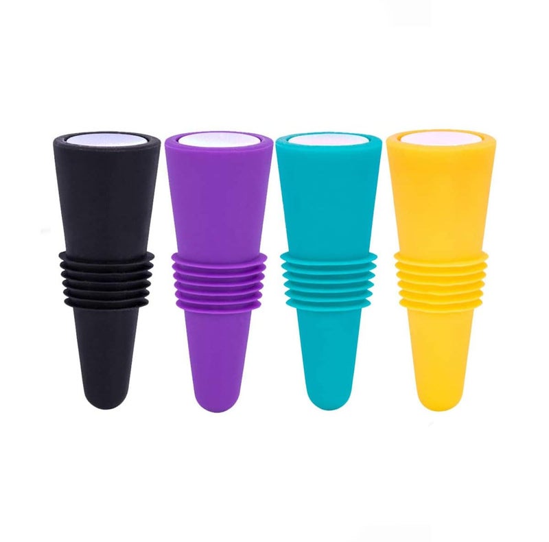 Baskety Silicone Cap Stopper for Wine Bottles Silicone Stopper and Beverage Random Colors Set of 4 - Image 1