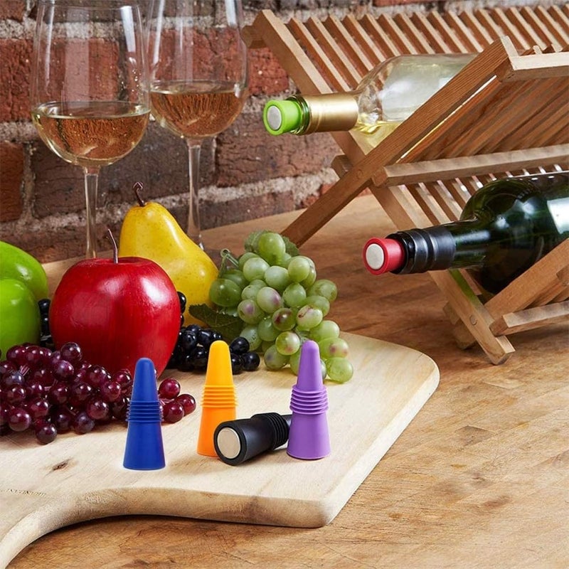 Baskety Silicone Cap Stopper for Wine Bottles Silicone Stopper and Beverage Random Colors Set of 4 - Image 3