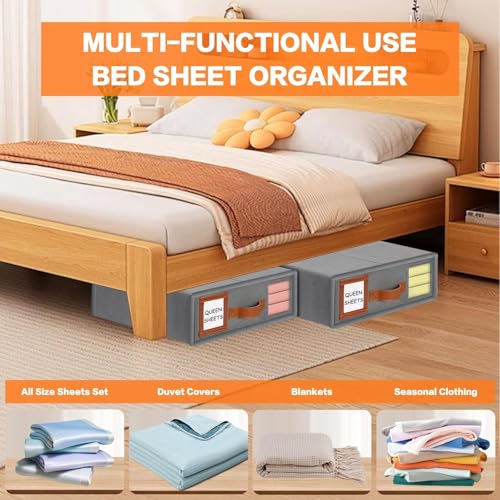FLYNGO 2Pcs Bedsheet Organizer Clothes Storage box, Non-Woven Closet Organizer Underbed Storage for Bedding, Blankets, and Comforter (Pack of 2, Grey) - Image 3