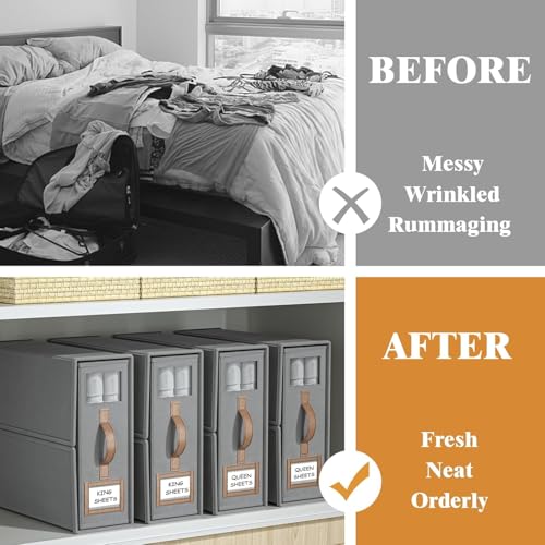 FLYNGO 2Pcs Bedsheet Organizer Clothes Storage box, Non-Woven Closet Organizer Underbed Storage for Bedding, Blankets, and Comforter (Pack of 2, Grey) - Image 2