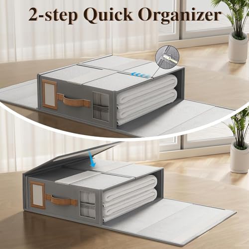FLYNGO 2Pcs Bedsheet Organizer Clothes Storage box, Non-Woven Closet Organizer Underbed Storage for Bedding, Blankets, and Comforter (Pack of 2, Grey) - Image 5