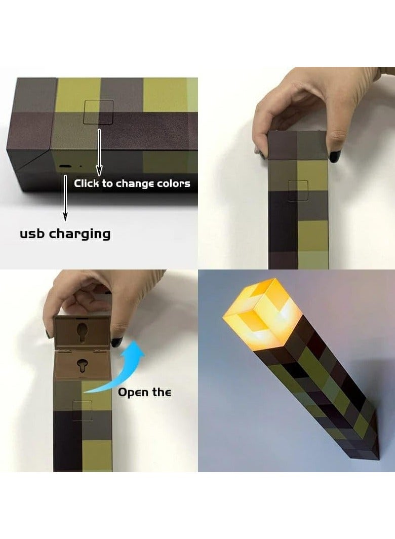 RATSAW Wall Mounted Torch Lamp LED Night Light USB Rechargeable Minecraft Design Lighting (Classic design) - Image 4