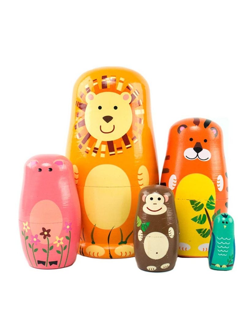 Excefore - Nesting Dolls, Wooden Cartoon Animal Pattern Matryoshka Stacking Dolls Children Toys, Gift Decoration - Image 1