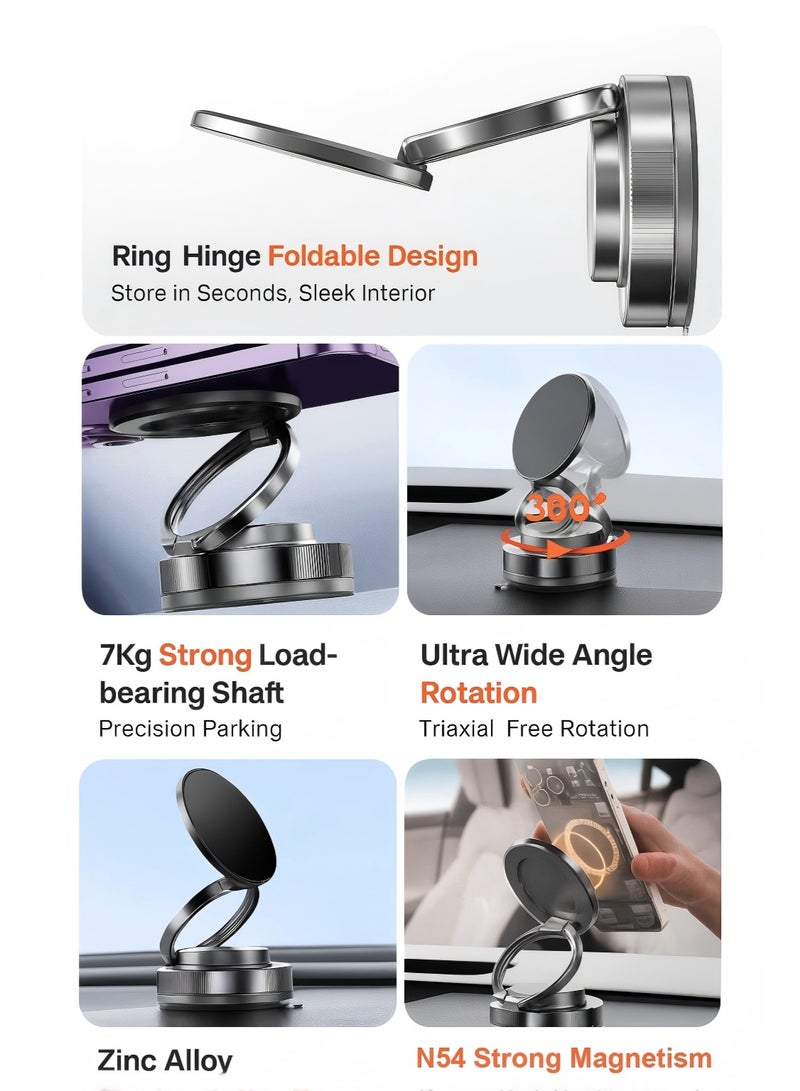 Vacuum Magnetic Phone Mount for Car | 360° Rotatable Phone Holder, Mini Car Phone Mount, Foldable Stand with Magnetic Ring for Mirror/Shower/Smooth Surface,for all Smartphone - Image 5