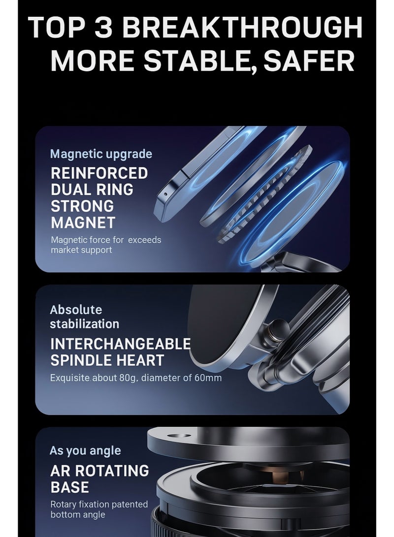 Vacuum Magnetic Phone Mount for Car | 360° Rotatable Phone Holder, Mini Car Phone Mount, Foldable Stand with Magnetic Ring for Mirror/Shower/Smooth Surface,for all Smartphone - Image 4