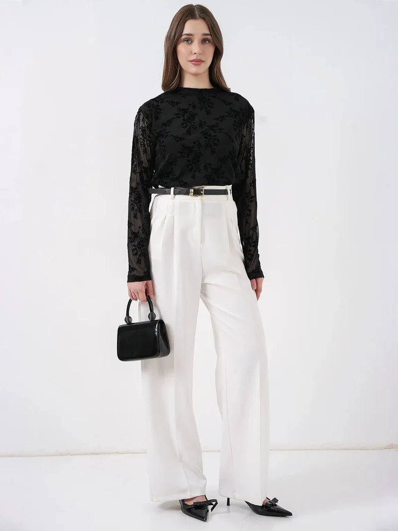 بيغ دارت BDART Flocked Print Crew Neck Blouse