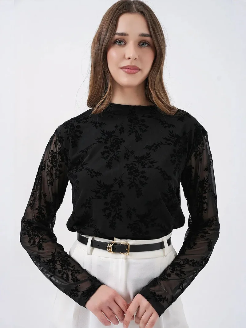 BIG DART BDART Flocked Print Crew Neck Blouse