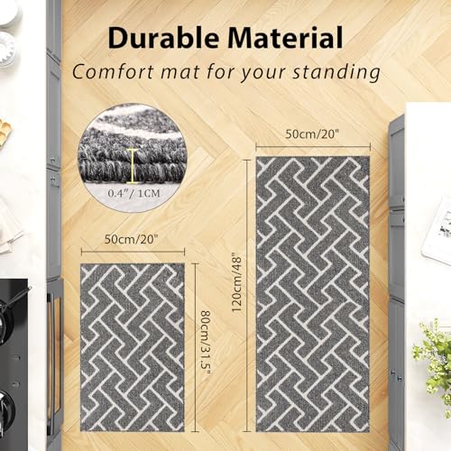 hicorfe Kitchen Runner RugSet of 2 Non Slip Kitchen Mats for FloorComfort Washabe Kitchen Rugs Carpet for Hallways Entryway Laundry Room20x3220x48Grey - Image 3