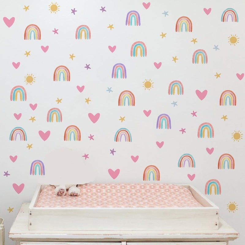 Epakh Boho Rainbow Wall Decor Stickers - Watercolor Heart Sun Star Wall Decal for Girls Boys Baby Bedroom Nursery (Classic Color) - Image 5