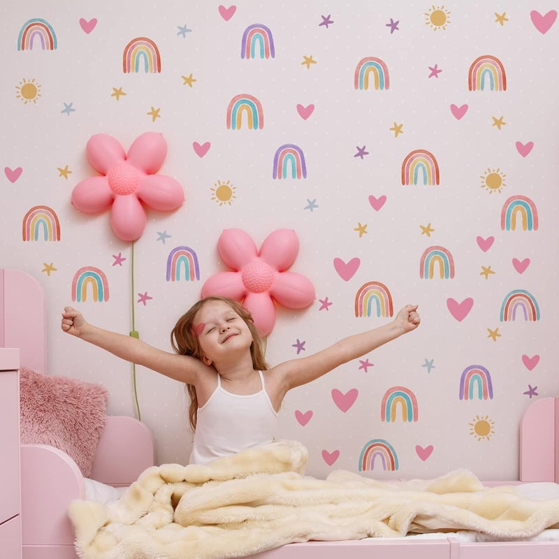 Epakh Boho Rainbow Wall Decor Stickers - Watercolor Heart Sun Star Wall Decal for Girls Boys Baby Bedroom Nursery (Classic Color) - Image 4