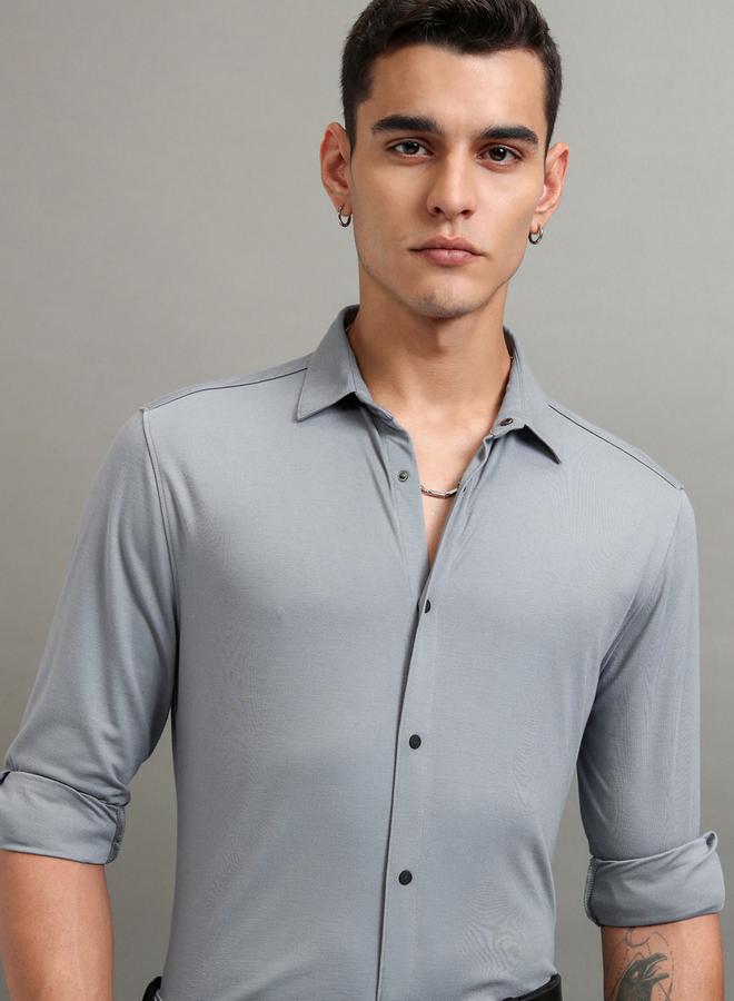HIGHLANDER Solid Slim Fit Collared Shirt - Image 1