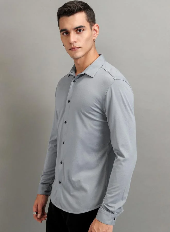 HIGHLANDER Solid Slim Fit Collared Shirt by Styli
