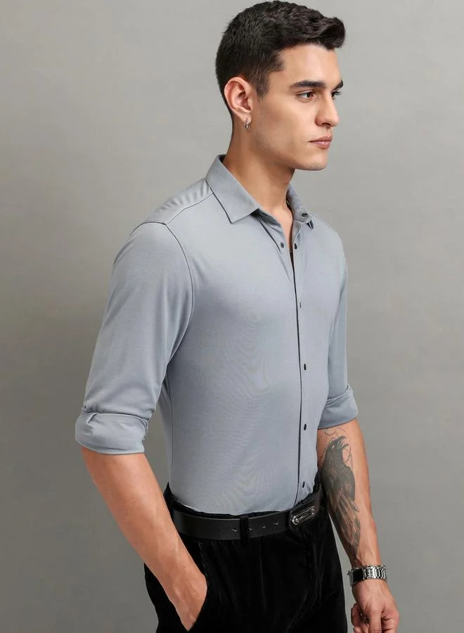 HIGHLANDER Solid Slim Fit Collared Shirt by Styli