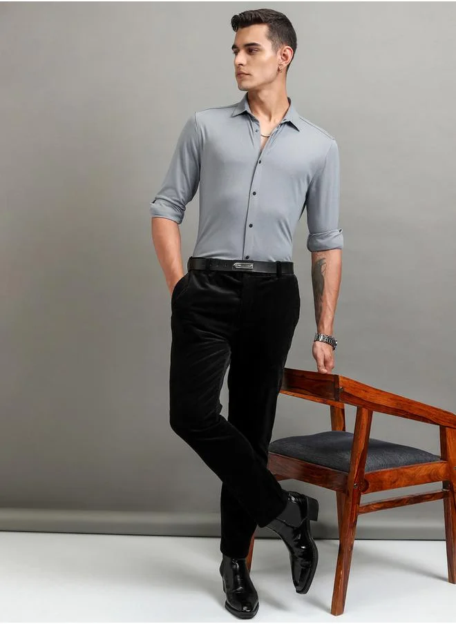 هاي لاندر Solid Slim Fit Collared Shirt