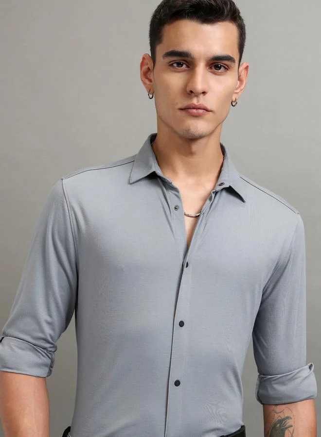HIGHLANDER HIGHLANDER Solid Slim Fit Collared Shirt