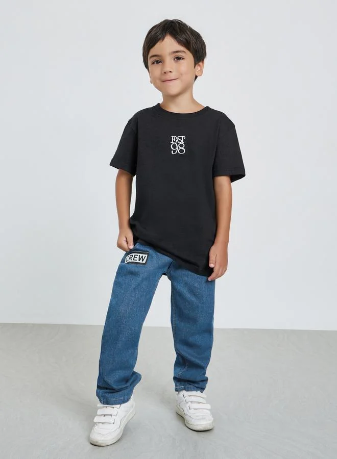 Styli Boys Elastic Waistband Jeans with Badge