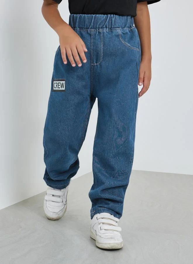 Styli Boys Elastic Waistband Jeans with Badge