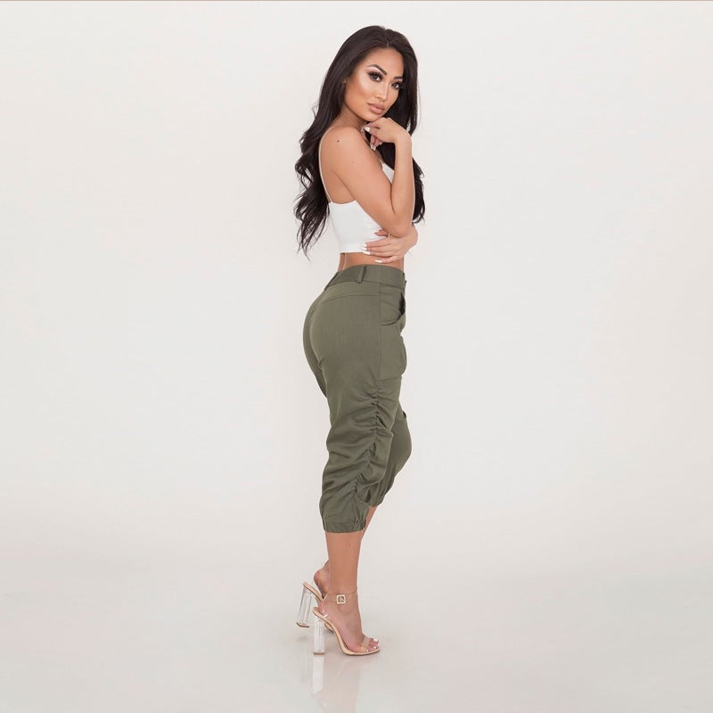 2022 New Summer Casual Womens Capri Cargo Pants Burgundy  - Image 3