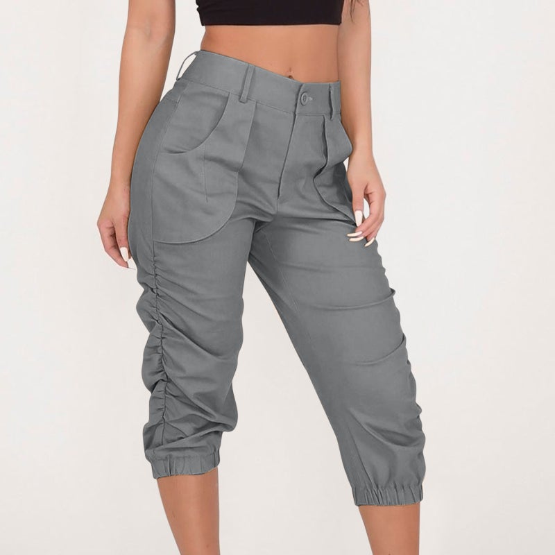 2022 New Summer Casual Womens Capri Cargo Pants Burgundy  - Image 4