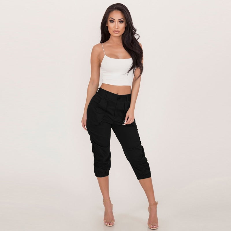 2022 New Summer Casual Womens Capri Cargo Pants Burgundy  - Image 2