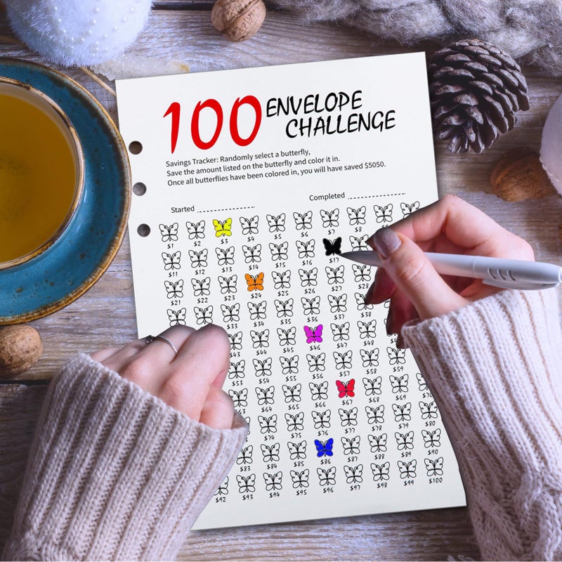 MUQING 100 Envelope Challenge Binder, 25 Sheets Silkscreen Numbers to 100, Not Stickers, Reusable Tracker, Easy and Fun 100 Envelopes Money Saving Challenge Save $5050, Budget Planner & Saving Money (Black) - Image 4