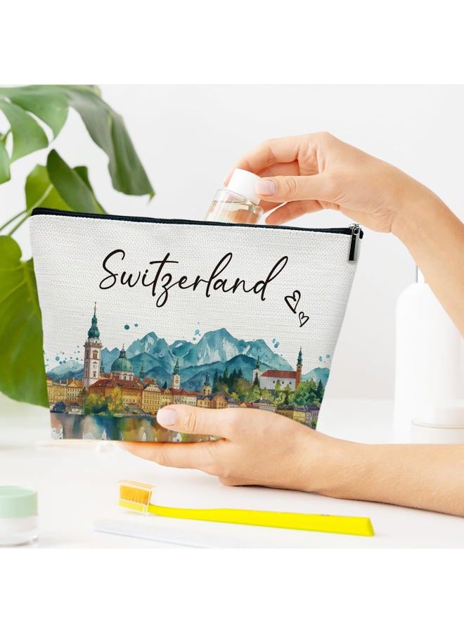 Ythuil Switzerland Trip Gifts Makeup Bag, City Travel Cosmetic Bag for Purse, Watercolor Gifts, Switzerland Souvenir, Trip Favors for Traveller Lovers, City Themed Organizer - Image 4