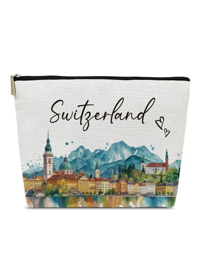 Ythuil Switzerland Trip Gifts Makeup Bag, City Travel Cosmetic Bag for Purse, Watercolor Gifts, Switzerland Souvenir, Trip Favors for Traveller Lovers, City Themed Organizer - Image 1