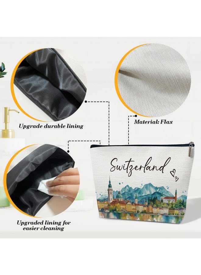 Ythuil Switzerland Trip Gifts Makeup Bag, City Travel Cosmetic Bag for Purse, Watercolor Gifts, Switzerland Souvenir, Trip Favors for Traveller Lovers, City Themed Organizer - Image 3