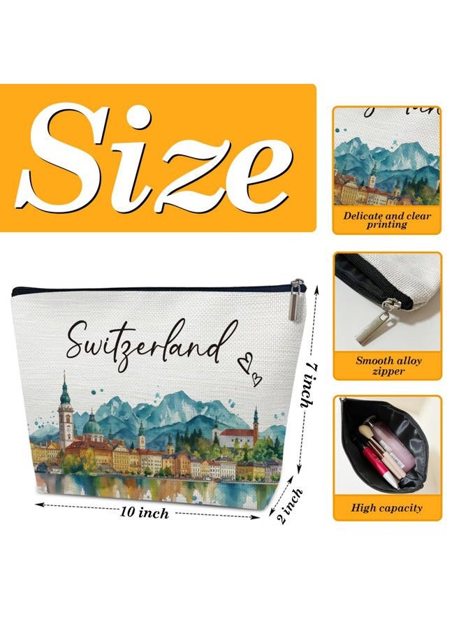 Ythuil Switzerland Trip Gifts Makeup Bag, City Travel Cosmetic Bag for Purse, Watercolor Gifts, Switzerland Souvenir, Trip Favors for Traveller Lovers, City Themed Organizer - Image 2