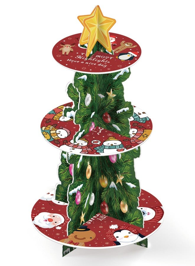 MOAXMOA Christmas Cupcake Stand, Merry Christmas Cupcake Stand, 3 Tier Dessert Tower for Party Winter Party Holiday Decoration - Image 1