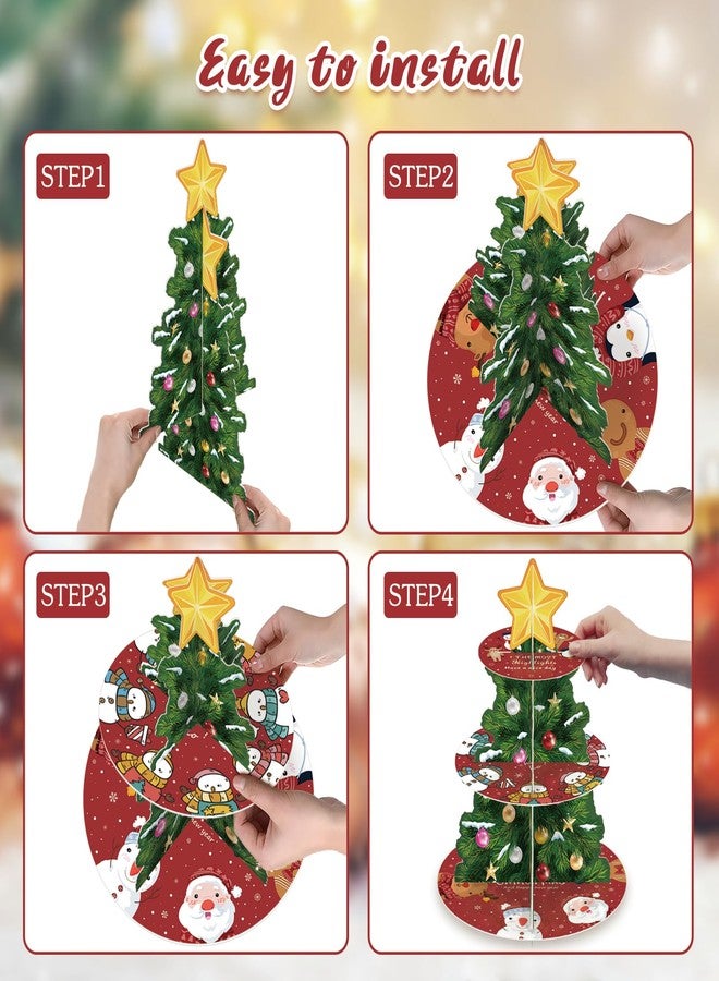 MOAXMOA Christmas Cupcake Stand, Merry Christmas Cupcake Stand, 3 Tier Dessert Tower for Party Winter Party Holiday Decoration - Image 3