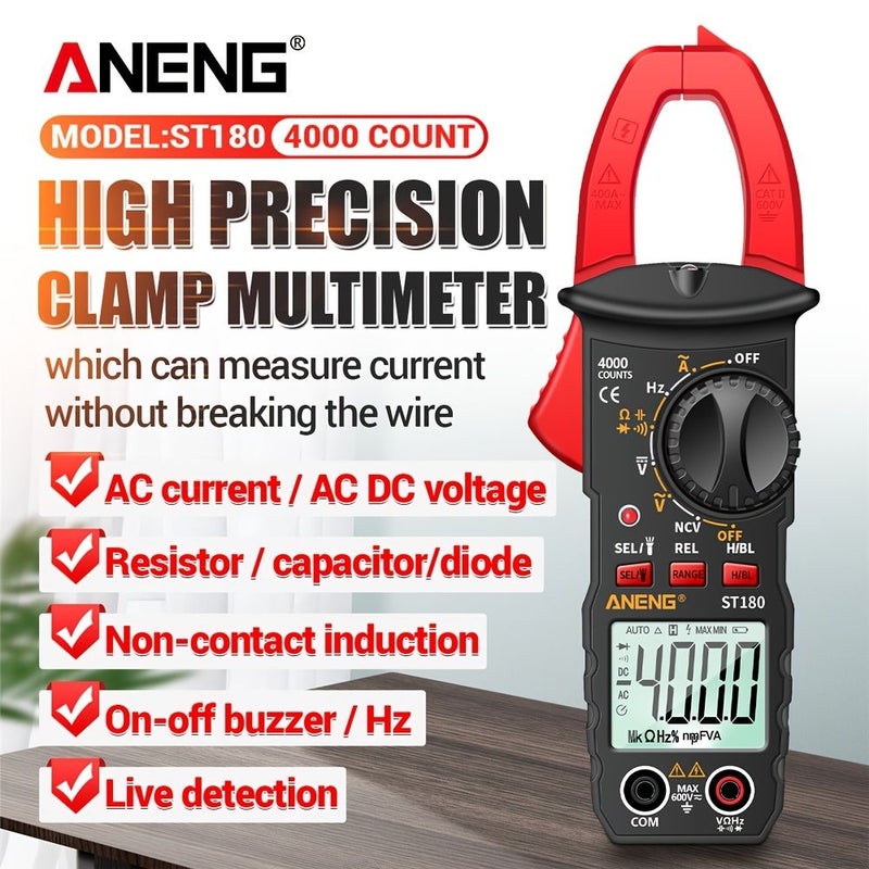 ANENG ST180 أصفر مقياس المشبك الرقمي للتيار المتردد 4000 عدد ملتيميتر - Image 2
