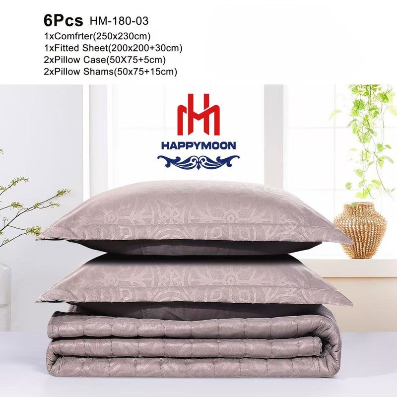 HAPPYMOON طقم لحاف الفراش Happymoon بحجم كينج - طقم سرير مبطن صلب مكون من 6 قطع من قماش ستوكات ، ويشمل لحاف ، وشرشف مطاطي ، وسادة وسادة وأغطية لنوم ناعم ومريح - Image 2
